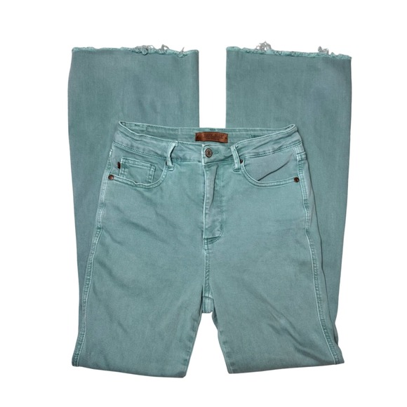 Judy Blue Denim - Judy Blue Flare Jeans Turquoise Size 7/28 Raw Hem Boutique Western Cowgirl Boho